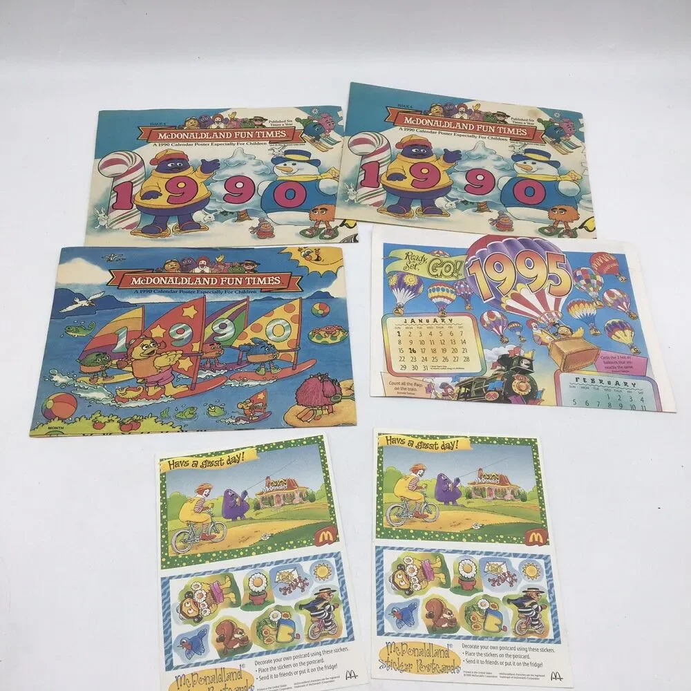 McDonald McDonaldLand Fun Times 1990s Calendar Fold Out Paper Poster + Postcards